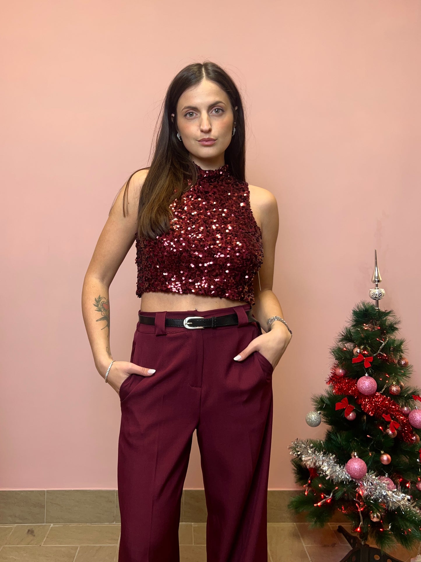 Top GLITTER BORDEAUX